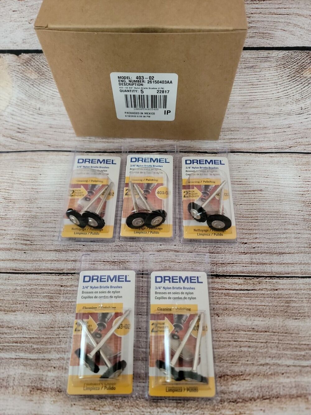 (Lot of 5) Dremel 403-02 Set of 2 Nylon Bristle Brushes New/Sealed